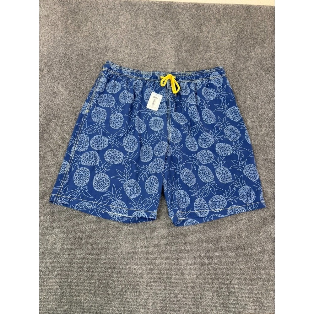 NWT‎ Capelle Hybrid Swim Trunks Mens Long Blue Pineapple Print Drawstring 3XL